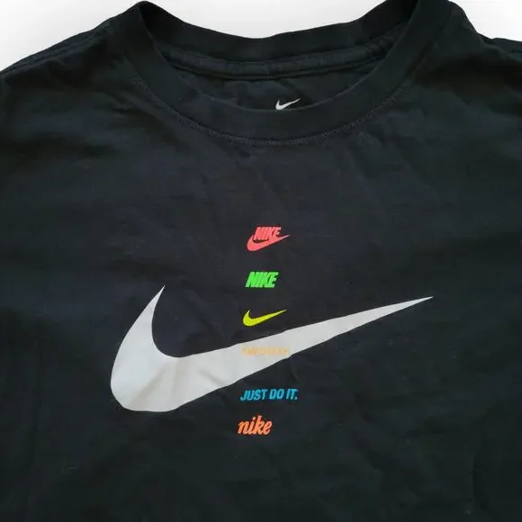 Nike The Nike Tee Crop Long Sleeve Logo Nike Swoosh Black T-Shirt Women Sz S - Picture 8 of 10